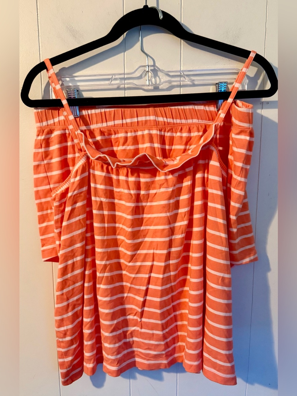 Lake NWOT Coral Stripe Ruffle Pima Cotton Pajamas Size XL